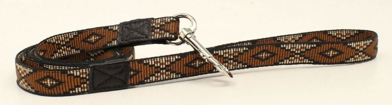 Dbl BarrelWoven Ribbon Long Diamond Dog Leash Brn
