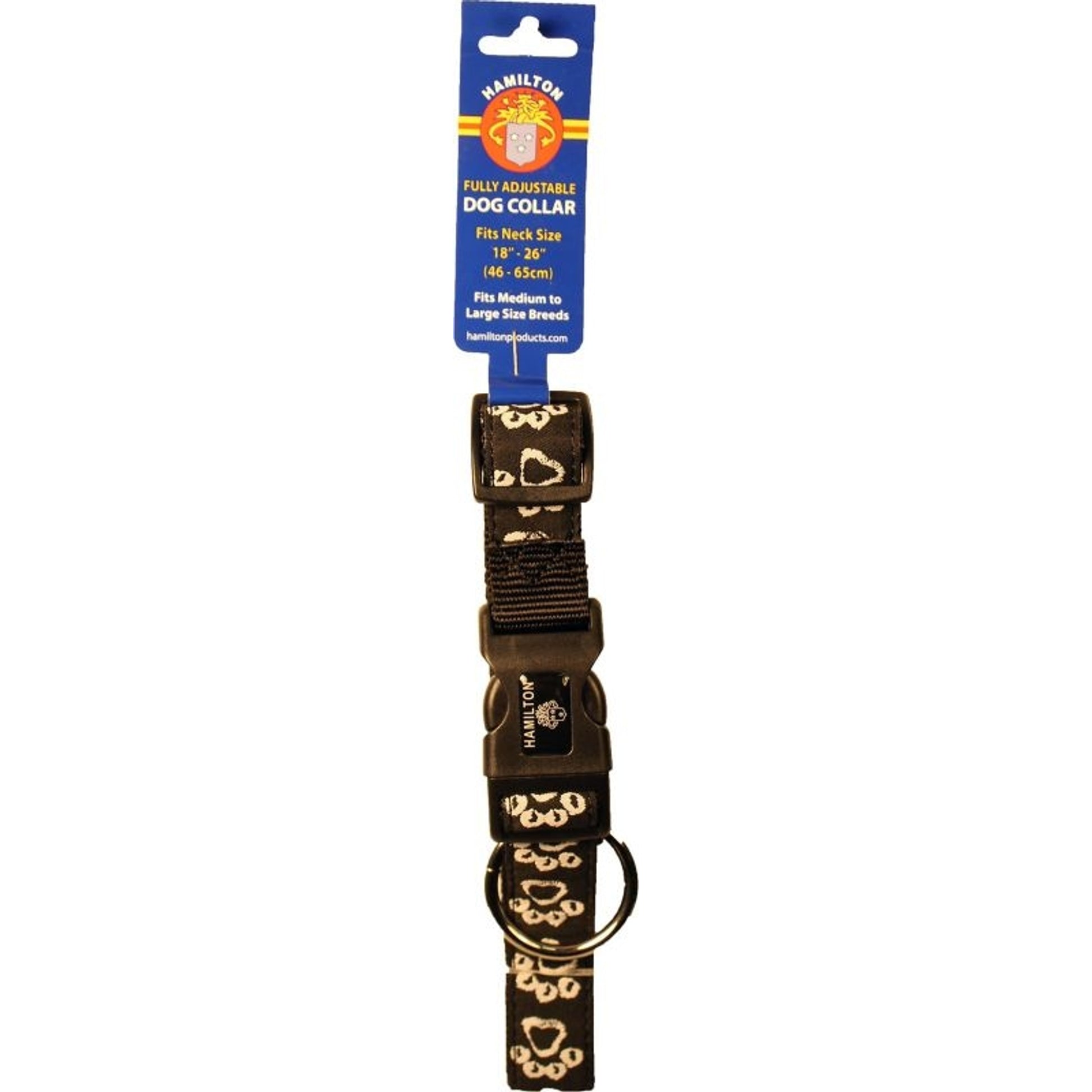 Ribbon Overlay Adj Dog Collar 1x18-26 Blk Paws