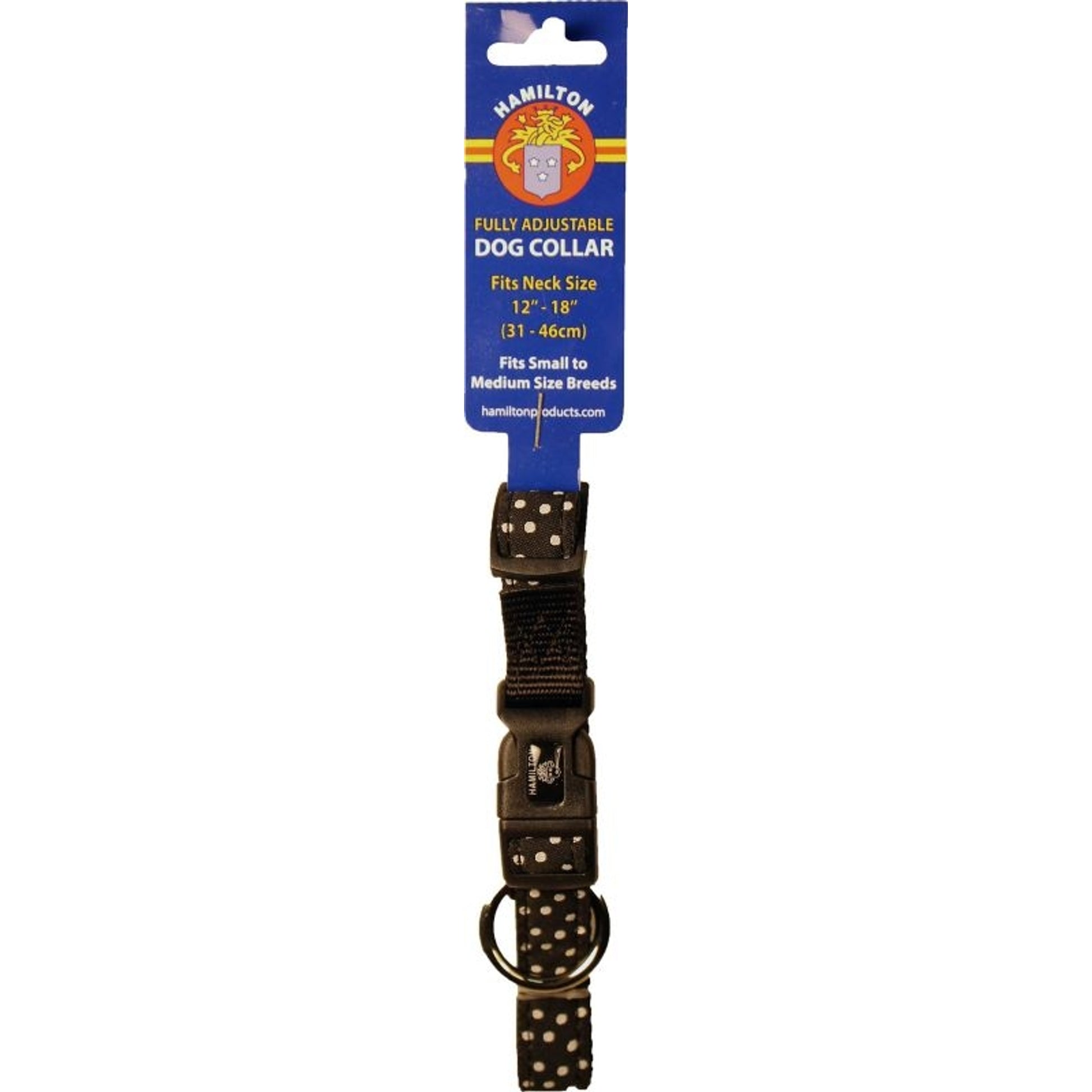 Ribbon Overlay Adj Dog Collar 5/8x12-18 Blk Dots
