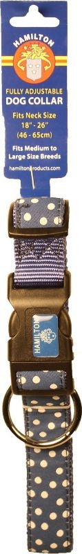 Ribbon Overlay Adj Dog Collar 1x18-26 BluPolkaDots