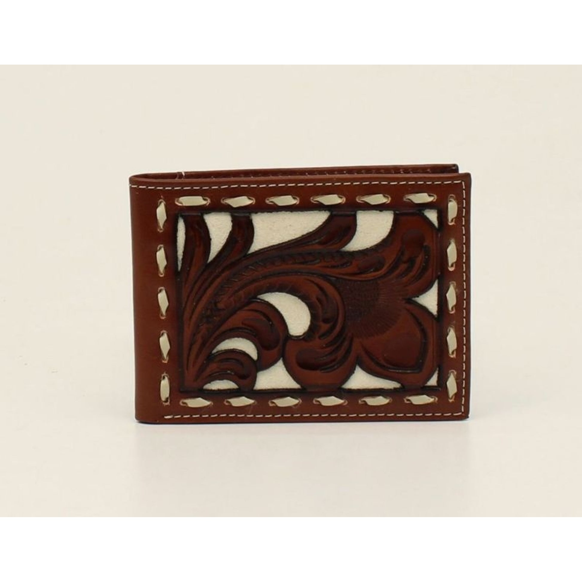 Nocona Pierced Overlay Laced Bi-Fold WalletBk/Wh