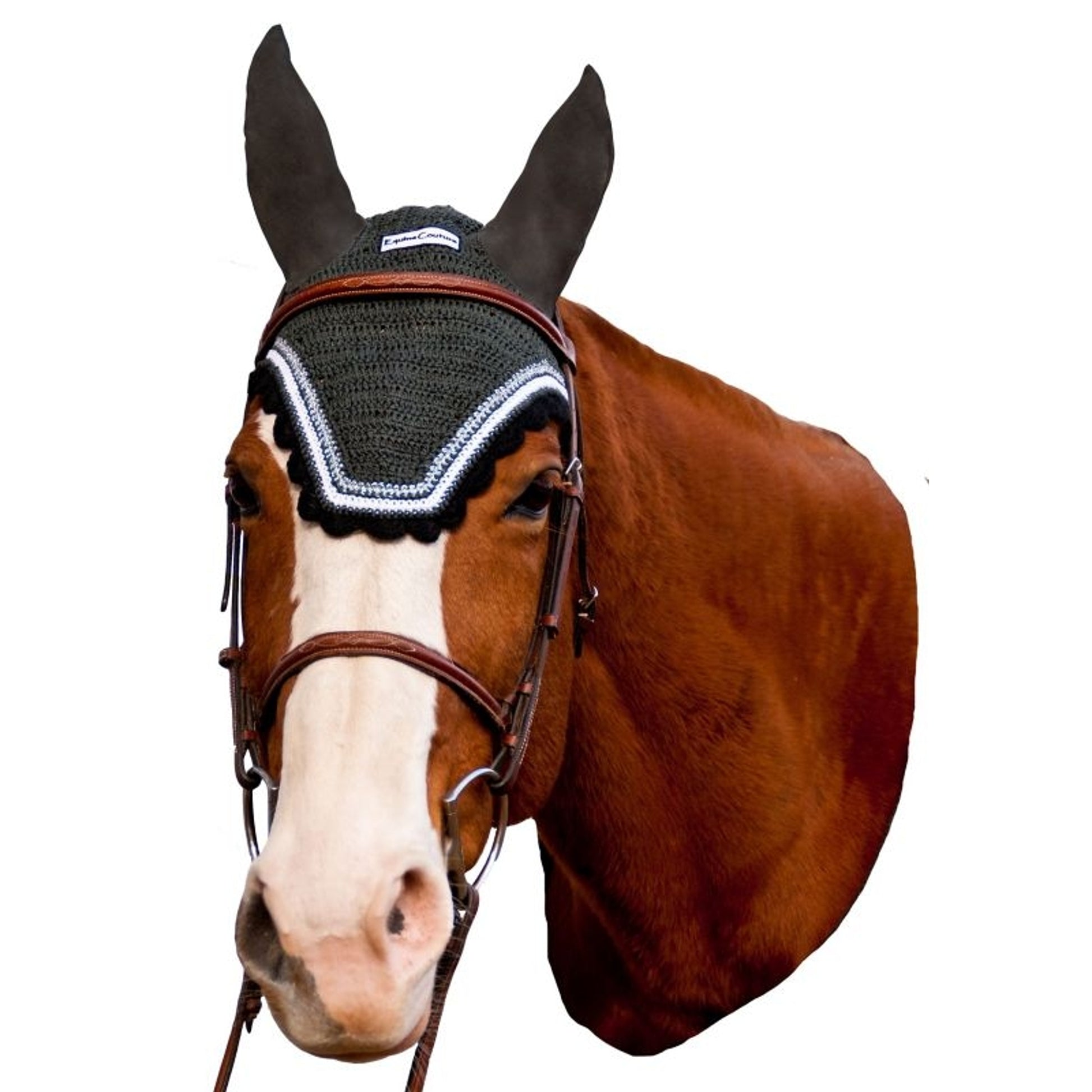 Equine Couture Fly Bonnet wSlv Lurex Cob Blk/Wht
