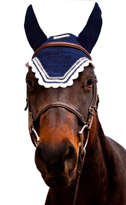 Equine Couture Fly Bonnet wSlv Lurex Cob Blk/Wht