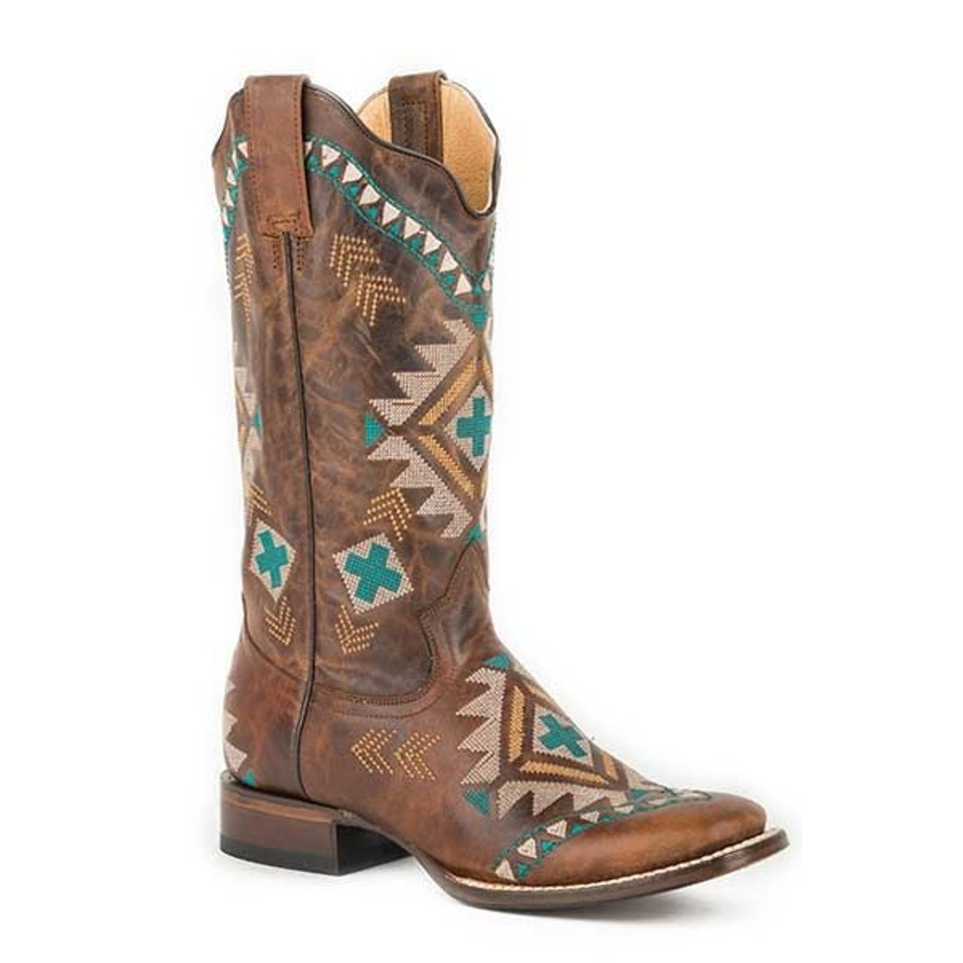 Roper Ladies Mai Sq Toe Cowgirl Boots 10 Tan