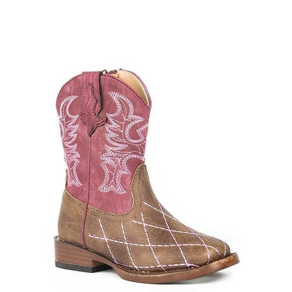 Roper Toddler Cross Cut Sq Toe Boots 5 Brn/Pnk