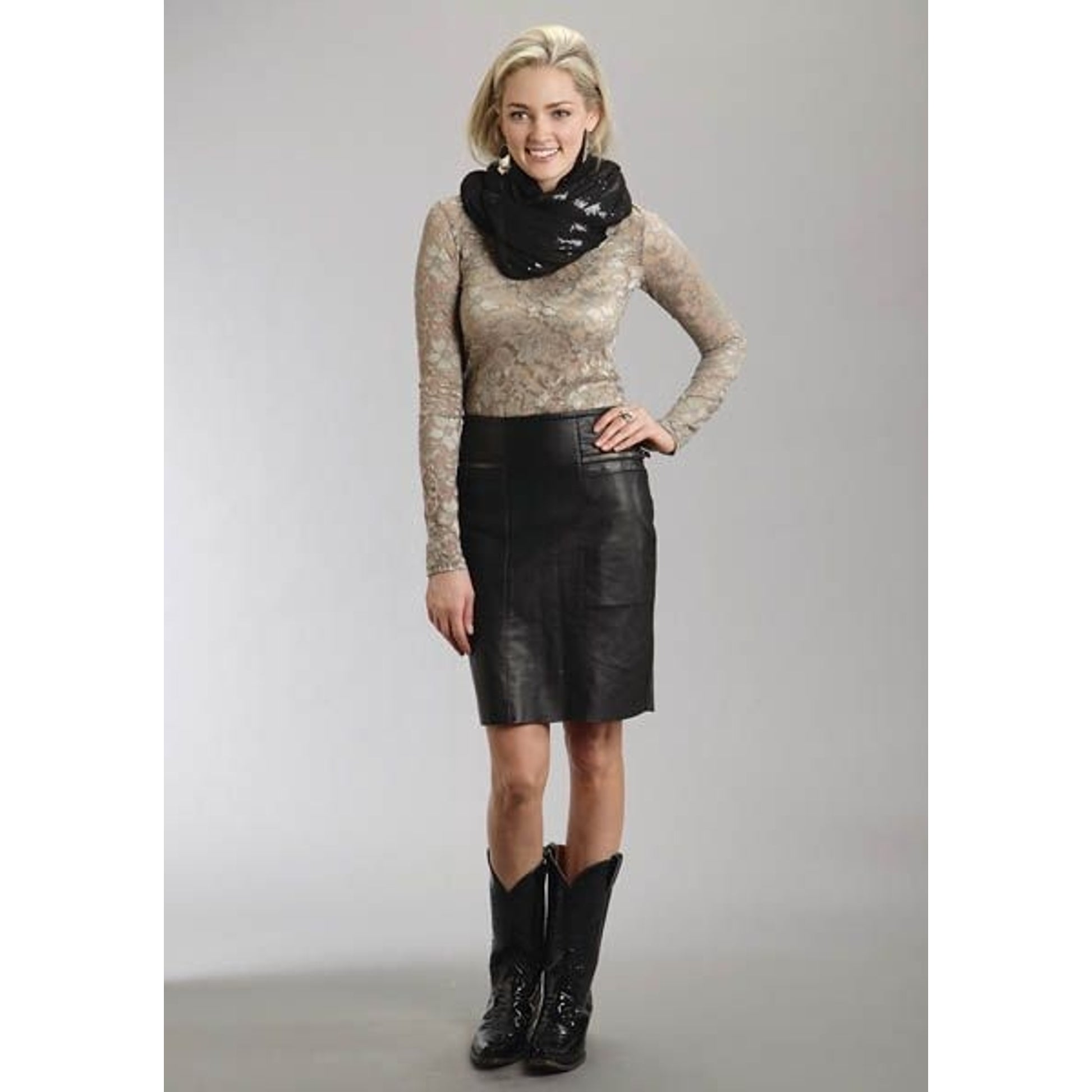 Stetson Ladies i 3 Layer Sequin Knit Scarf Blk