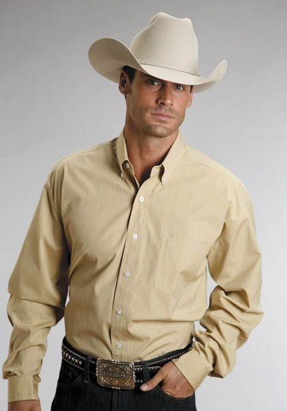 Mens C2 End On End LS Button Shirt L Gold