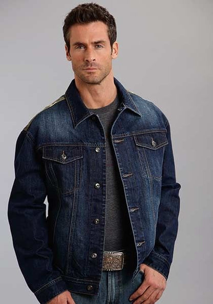 Mens Holiday Camo Canvas Denim Jacket 2XL Blue