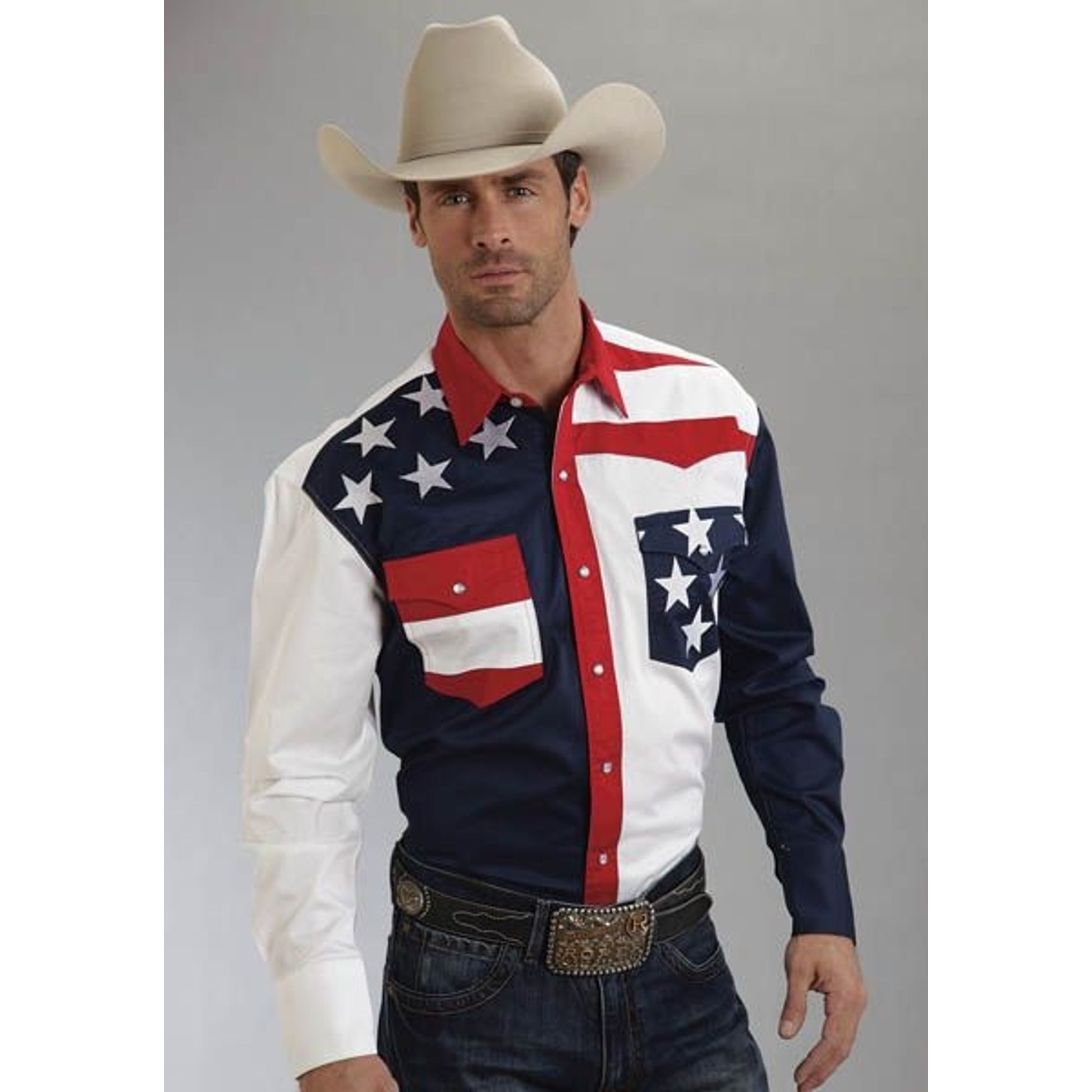 Roper Mens Americana Collection Flag SnapShirt Md