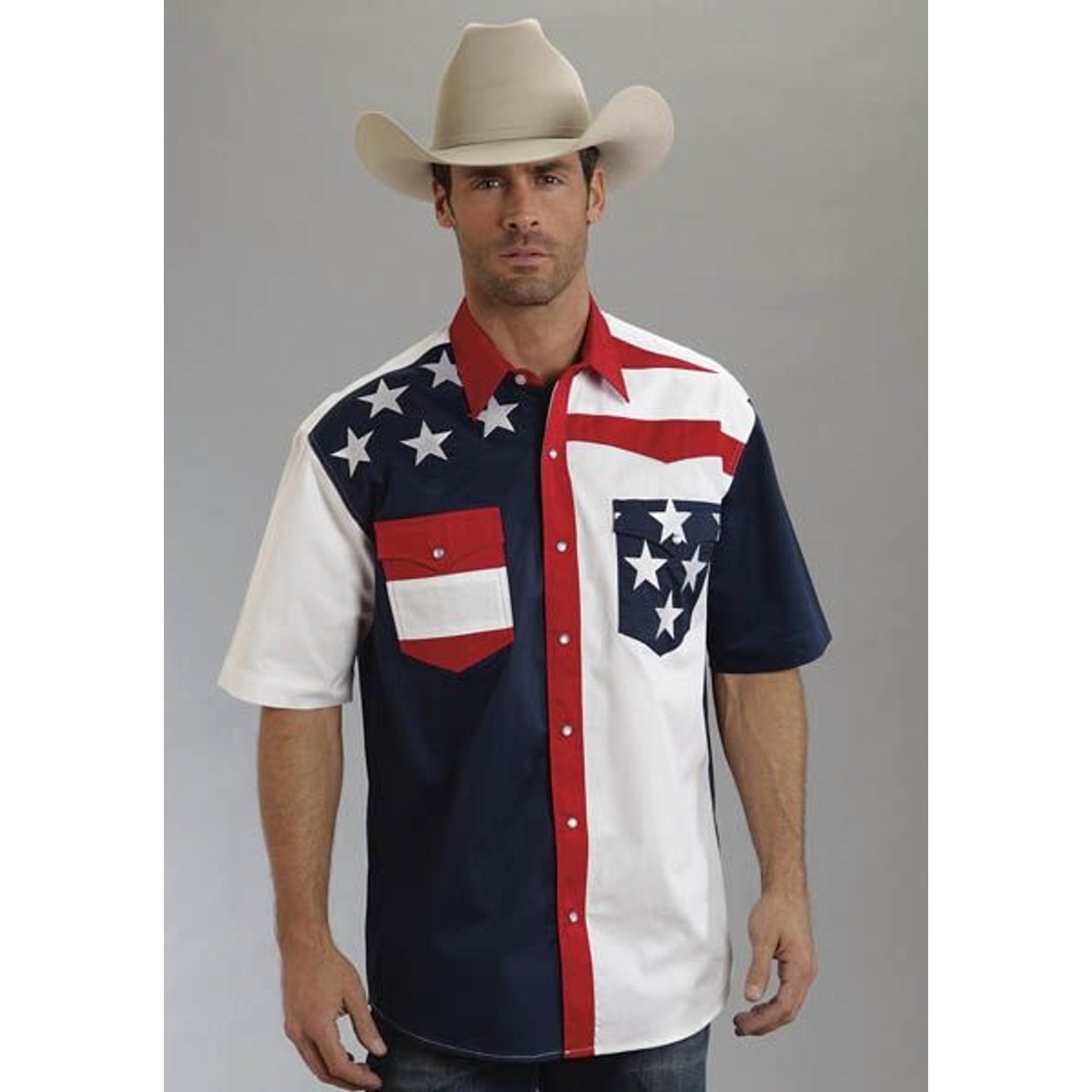 Roper Mens Americana Flag Snap Shirt Lg Blu