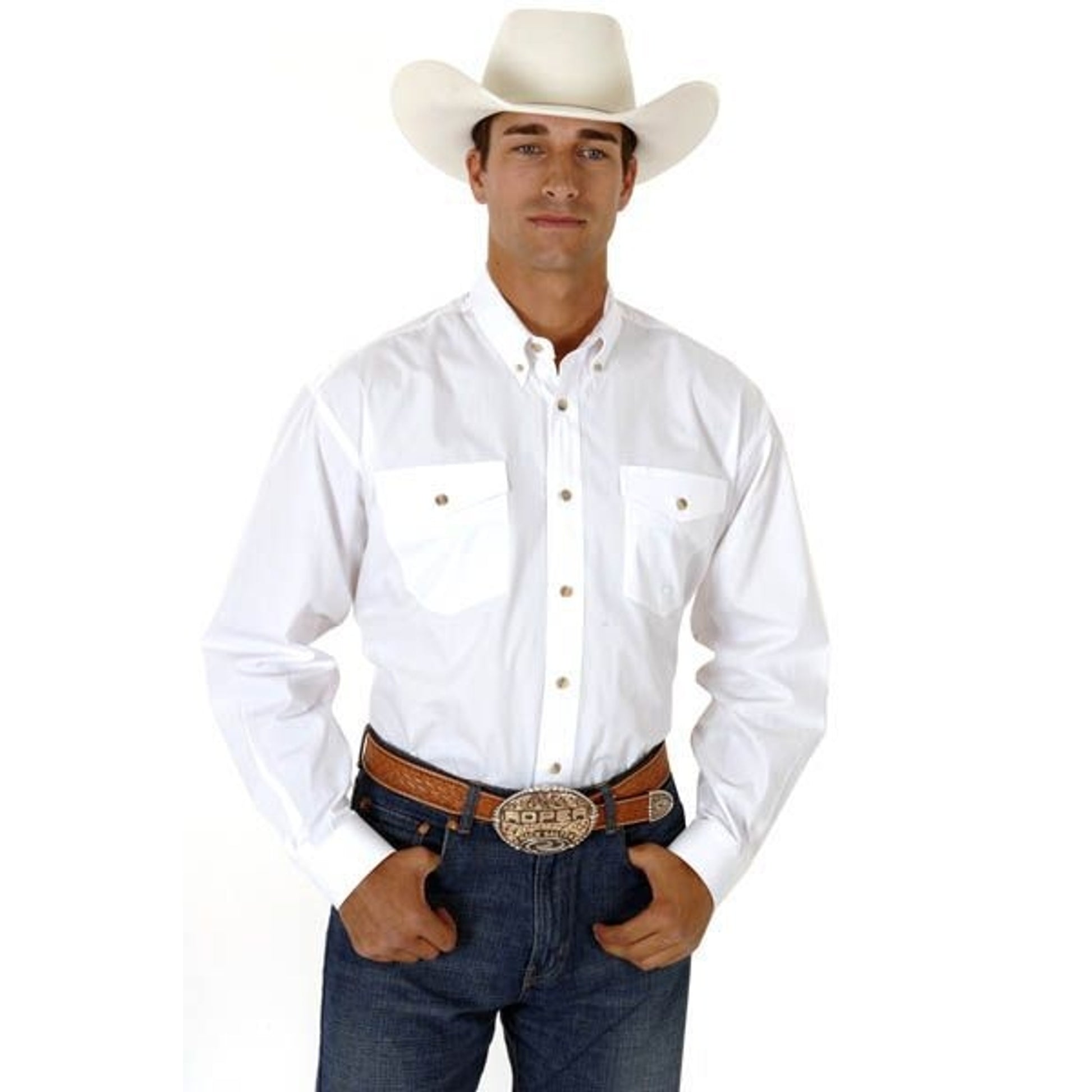 Roper Mens Tall Solid Poplin Button Shirt LgT Wht