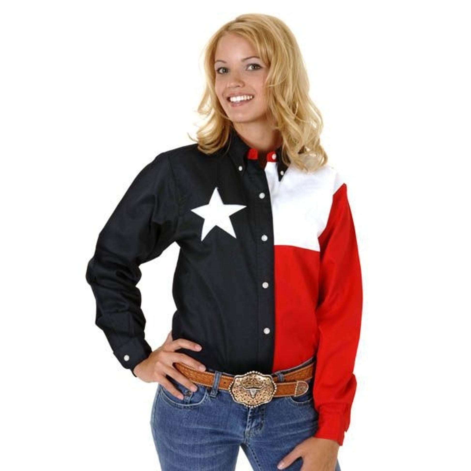 Roper Ladies Texas Pieced Flag Snap Shirt Lg