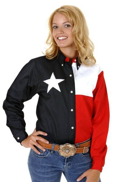 Roper Ladies Texas Pieced Flag Snap Shirt Lg