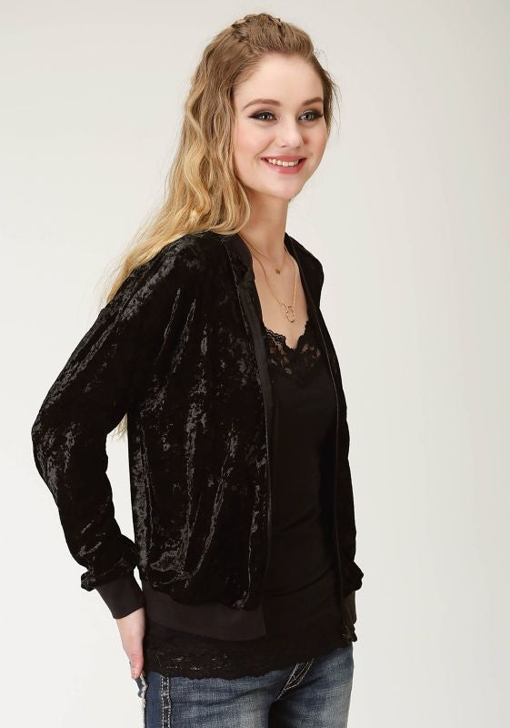 Roper Ladies Crushed Velvet Bomber Jacket LG Black