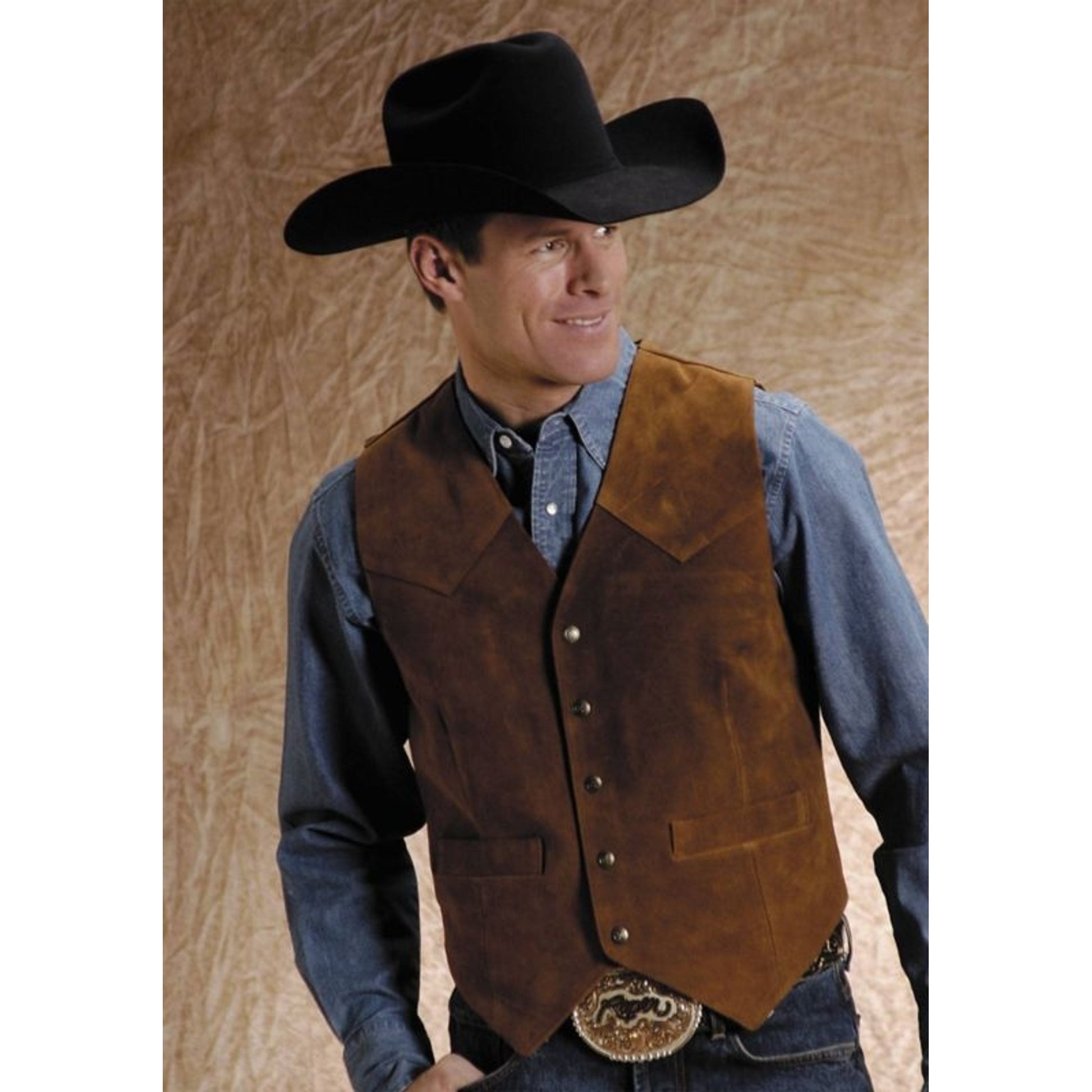 Roper Mens Tall Man Suede Vest LG Tall Sand