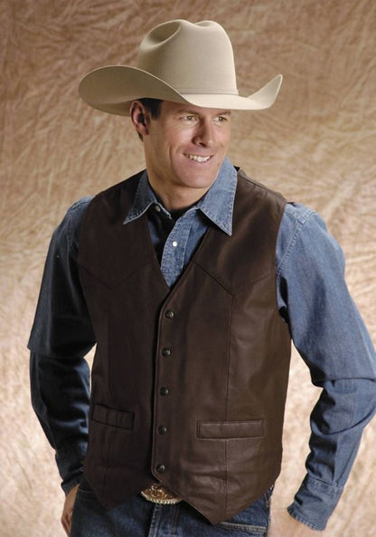 Roper Mens Nappa Leather Vest Lg Brown