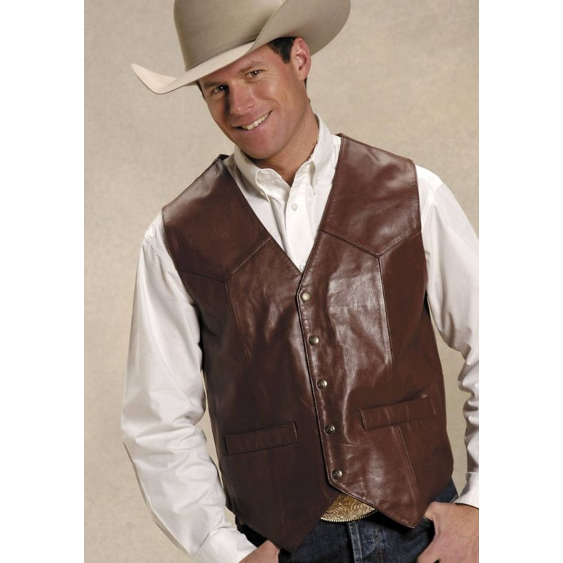 Roper Mens Tall Man Nappa Western Vest XXL Brown