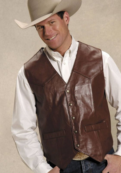 Roper Mens Tall Man Nappa Western Vest XXL Brown
