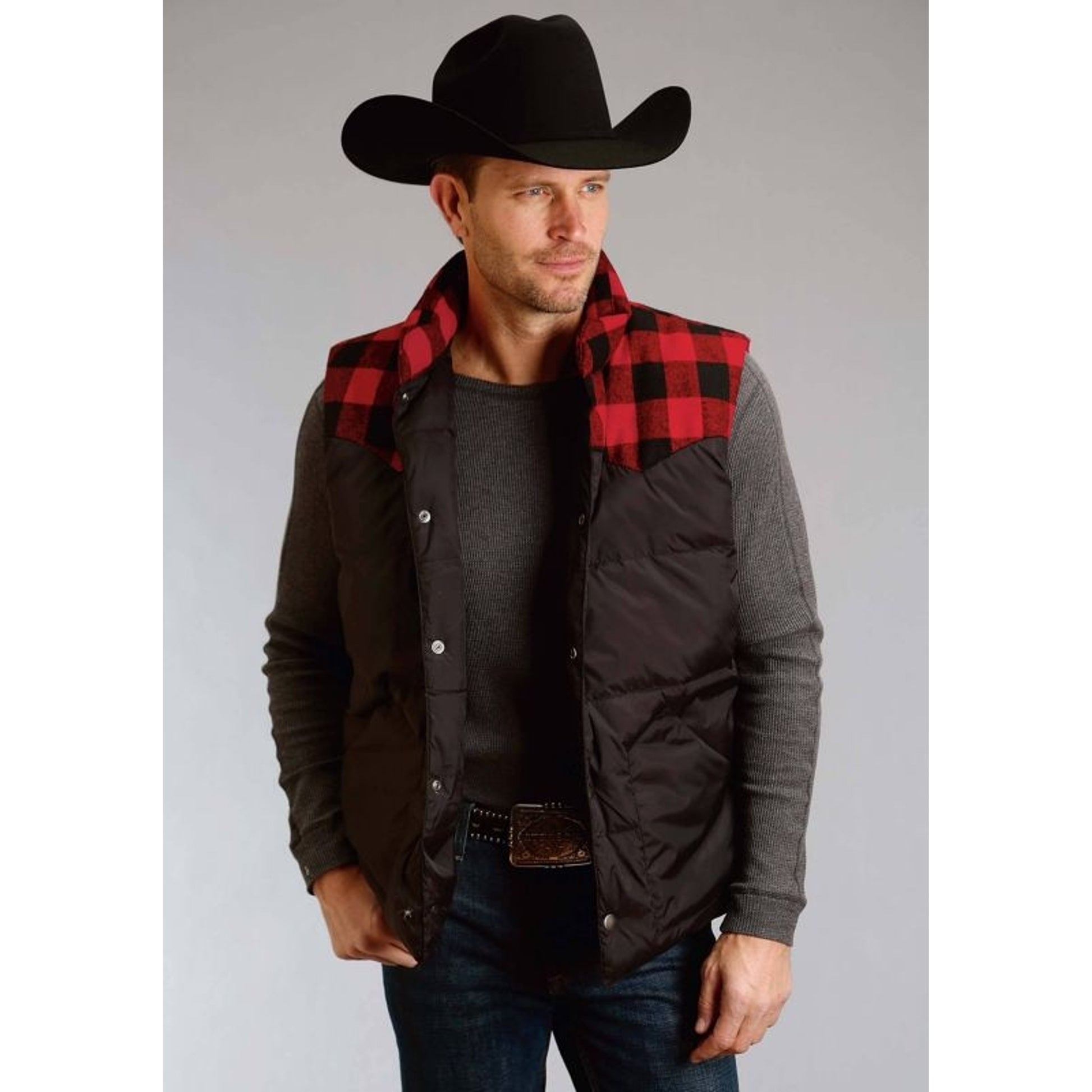 Stetson Mens Nylon Quilted Vest MD Black/Red
