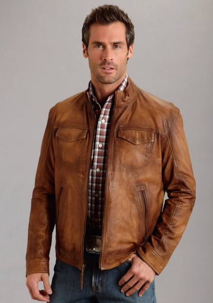 Stetson Mens Burnish Leather Jacket XL Brown