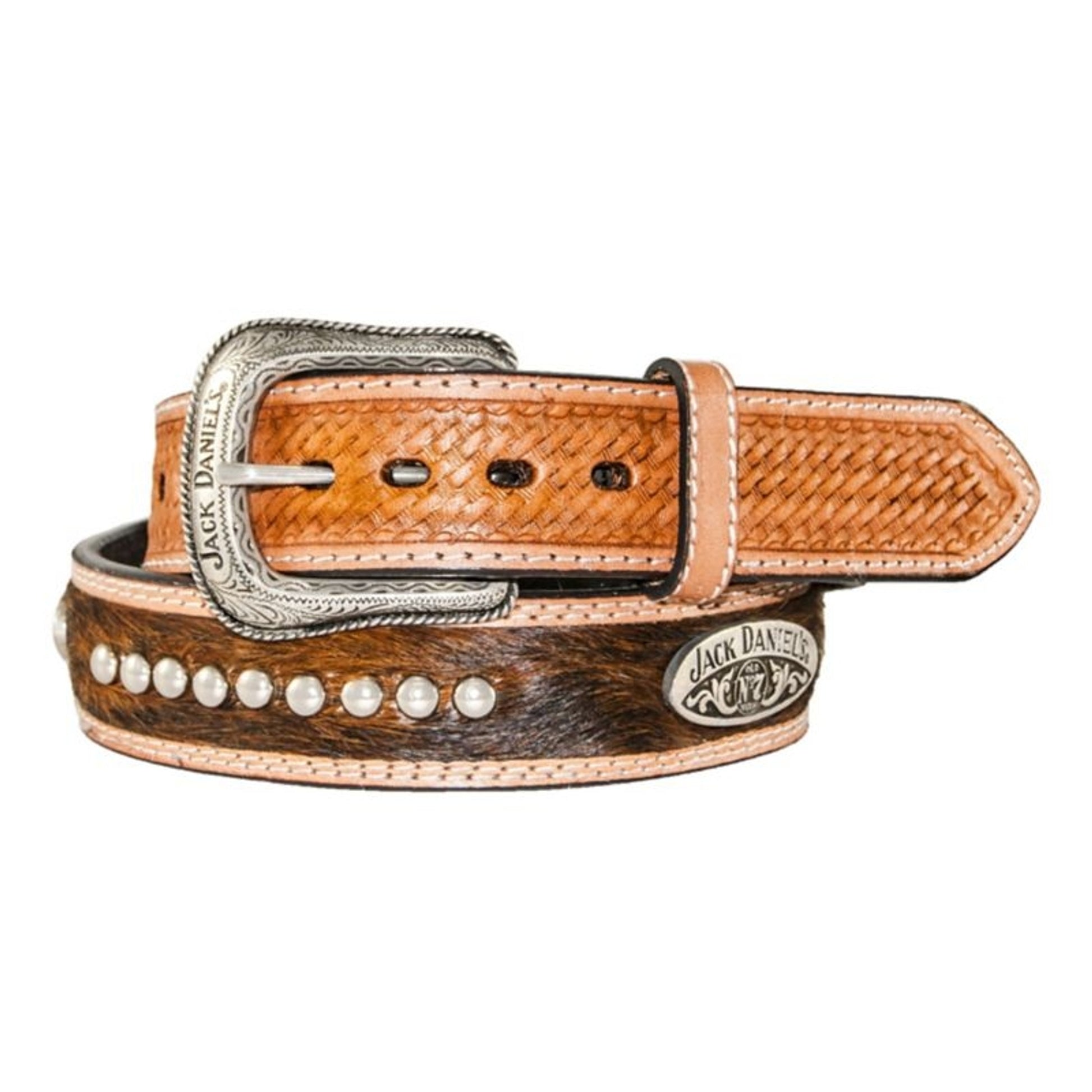 Jack Daniel's Brown Hair-On Leather Belt with Conc