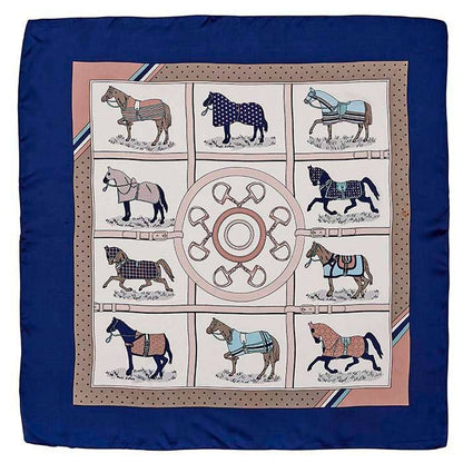 Kelley Horses in Blankets Satin Scarf 28" X 28" Bl