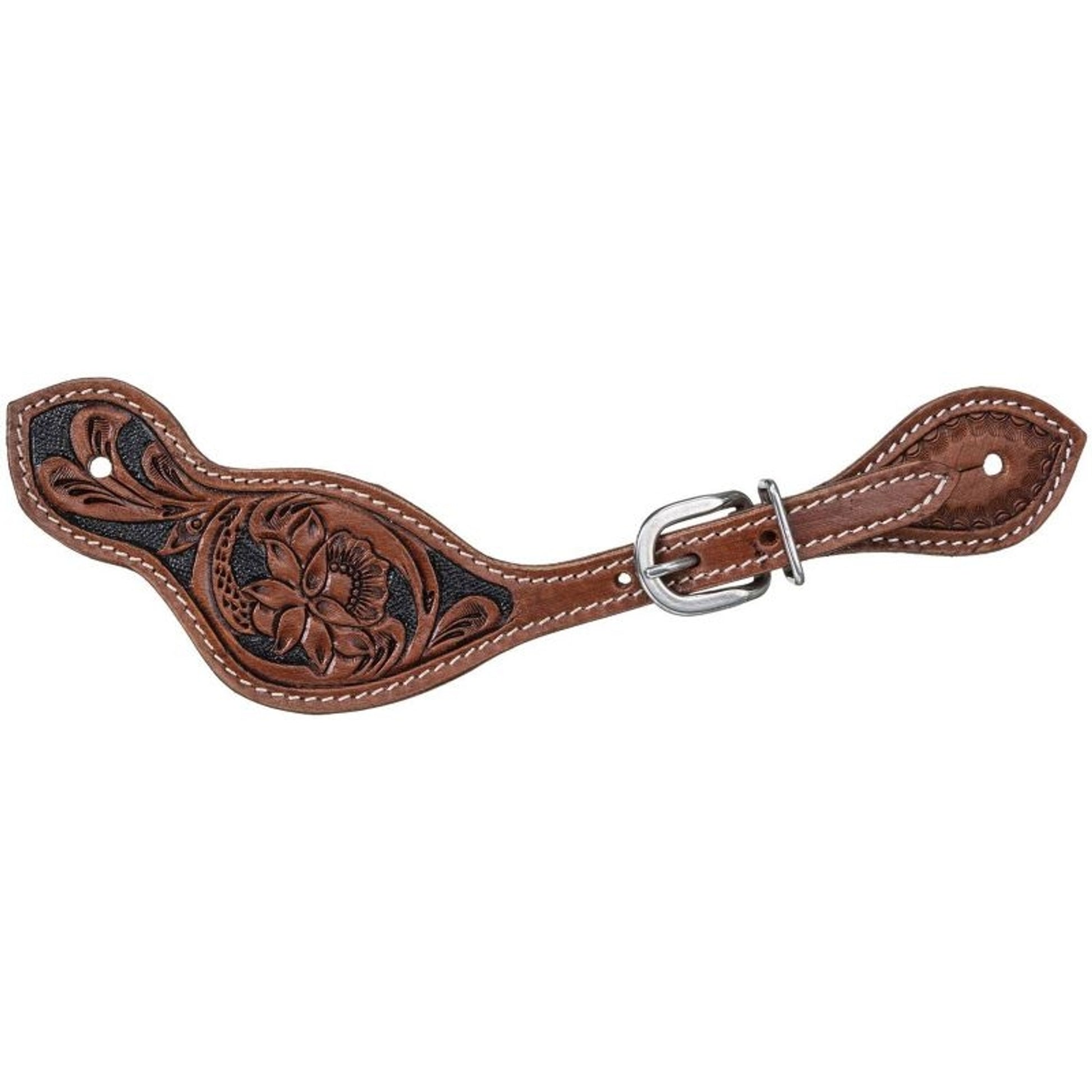Tough1 Floral Tooled Spur Strap Horse Medium Oil/