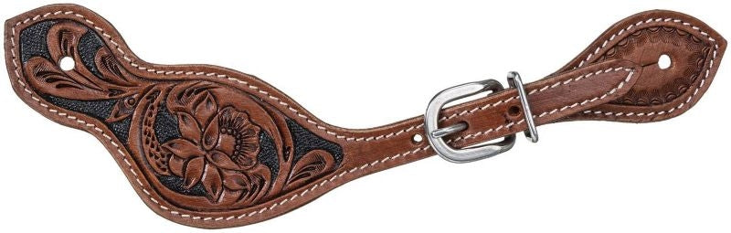 Tough1 Floral Tooled Spur Strap Horse Medium Oil/