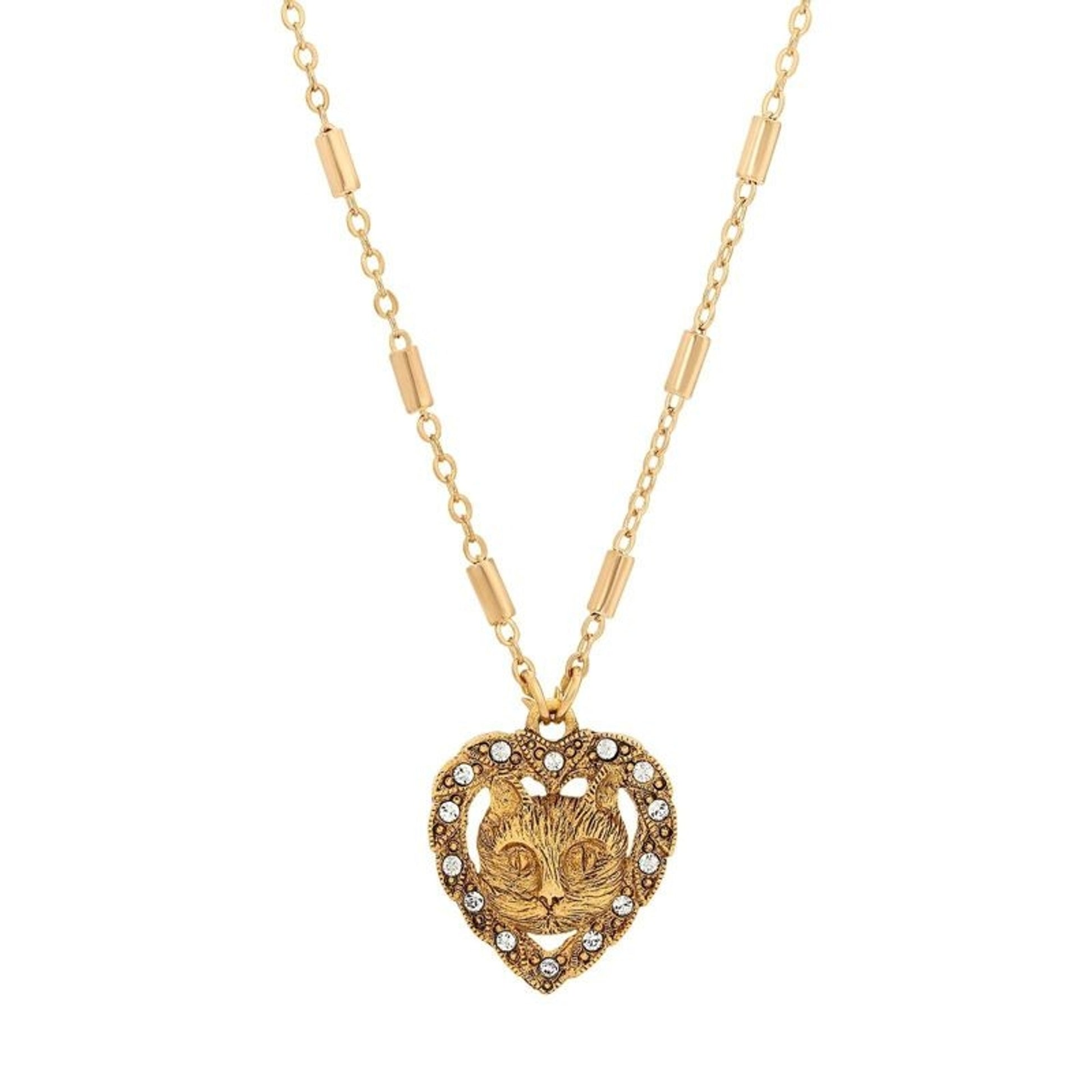 1928 Jewelry Heart And Cat Crystal Accent Pendant