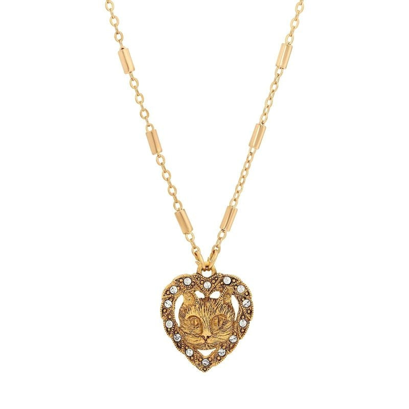 1928 Jewelry Heart And Cat Crystal Accent Pendant