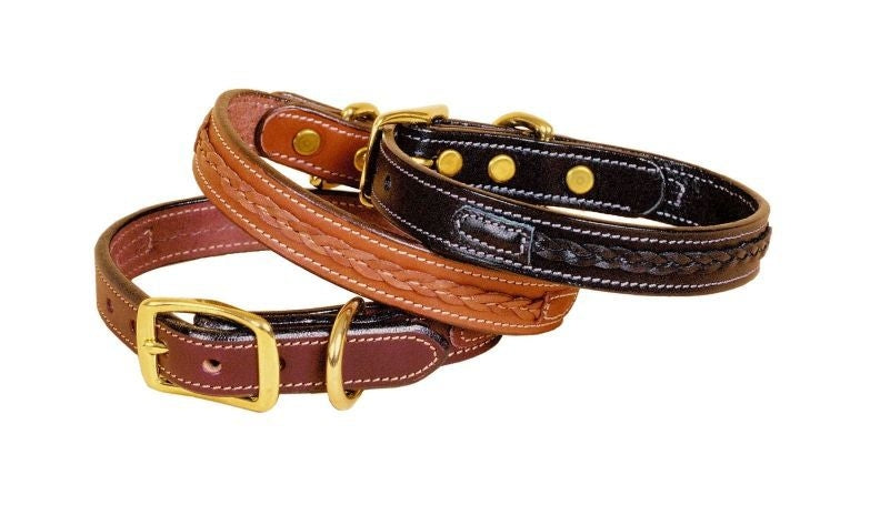 3/4In Dog Collar - Raised Center Braid 12in Bk/Gry
