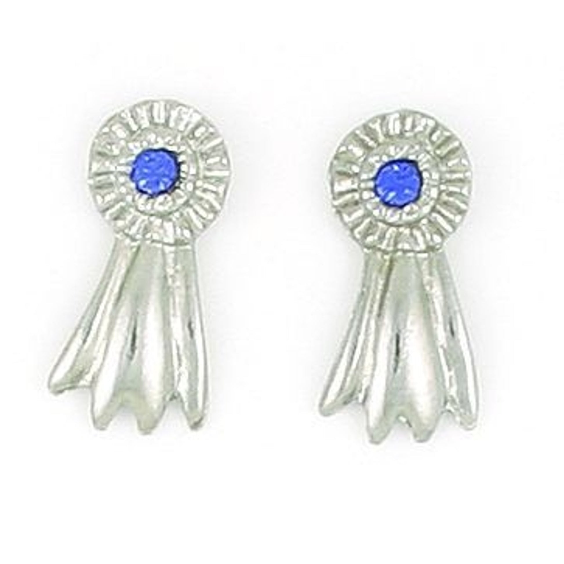 Large Blue Ribbon Pierced Ear - Silver Silver