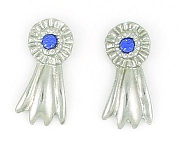 Large Blue Ribbon Pierced Ear - Silver Silver
