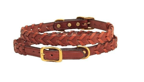 Tory Laced Leather Dog Collar 12in Bk/Gry
