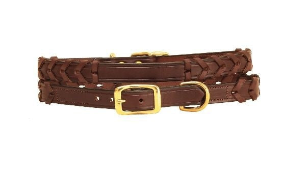 Tory Laced Leather Dog Collar With Name Plate 12in Br