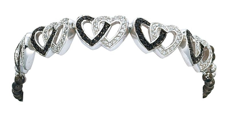 Crystal And Black Double Heart Link Bracelet
