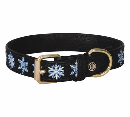 Halo Snowflake Leather Dog Collar