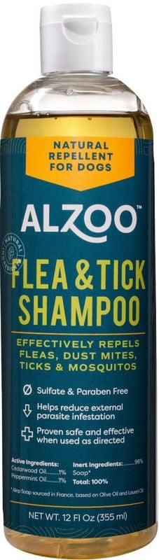Official product page displaying ALZOO Plant Based Flea and Tick Shampoo