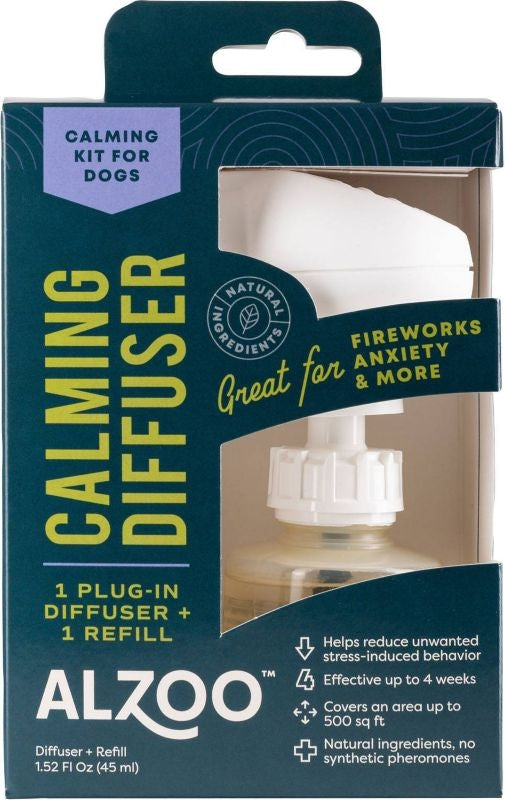 Official product page displaying ALZOO Calming Diffuser Kit for Dogs
