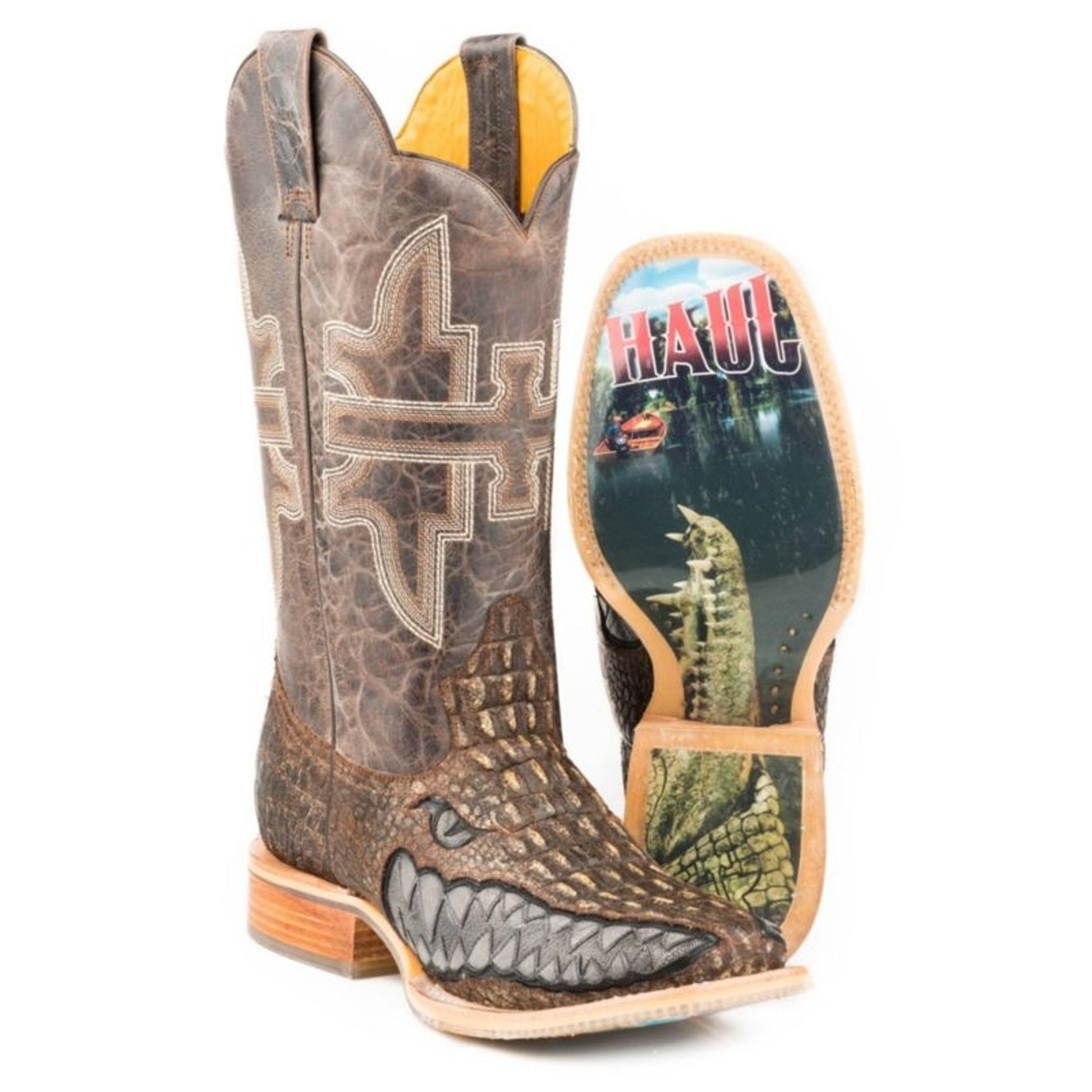 Tin Haul Mens Gator Square Toe Boots